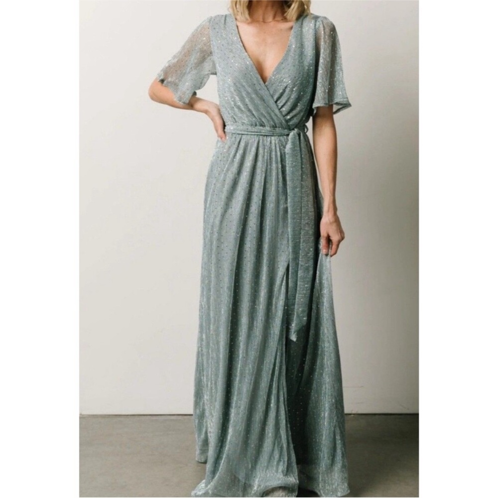 Baltic Born Sage Green Shimmery Wrap Maxi Dress